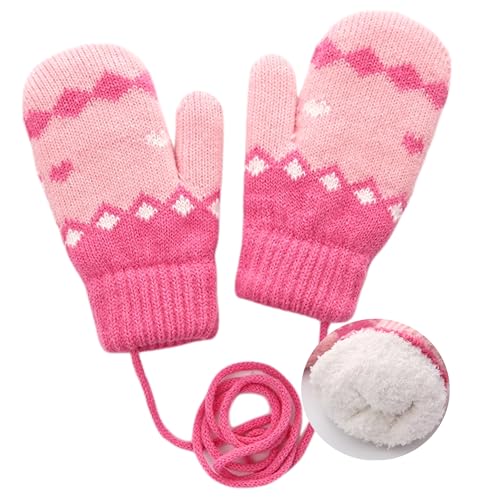 Toddler Warm Knit Winter Mittens Cute Boys Girls Kids Gloves, Soft Elastic Thick Faux-Plush Lined in Cold Weather