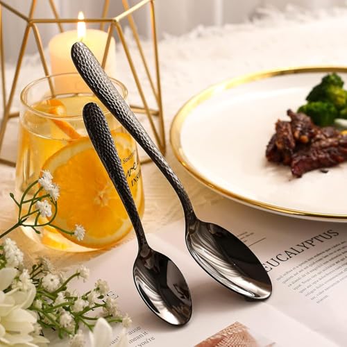 Image of Hammered Matte Black Silverware Set | 5-Piece Premium Stainless Steel Flatware Set | Dishwasher Safe Cutlery Set for Home, Restaurant & Gifting