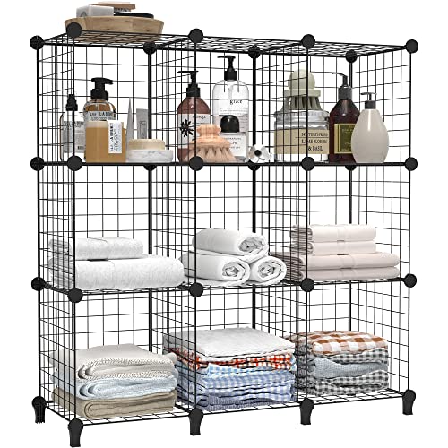 Wire Cube Storage, Storage Shelves 9 Cube Bookshelf Bookcase Closet Organizer and Storage, Wire Storage Shelves Multi-Use DIY Storage Cube Shelf for Books, Toys, Clothes, Tools