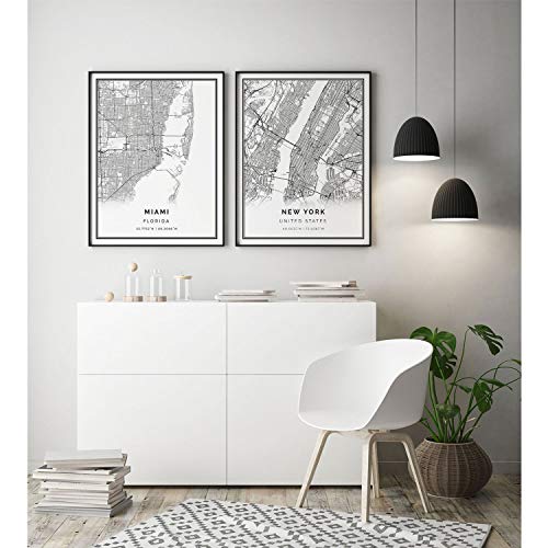 Squareious Miami Map Poster Print | Modern Black And White Wall Art | Scandinavian Home Decor | Florida City Prints Artwork | Fine Art Posters 9X11 #TOP2