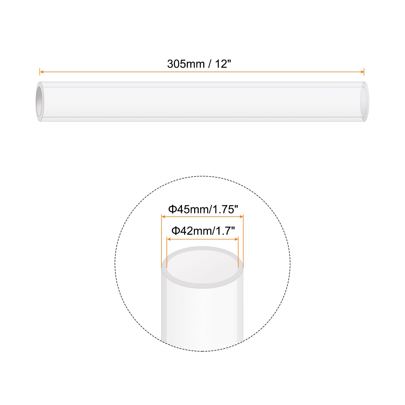 Rebower 20" Clear Plastic Rigid Pipe 12 X 16(0.5" X 5/8") Acrylic