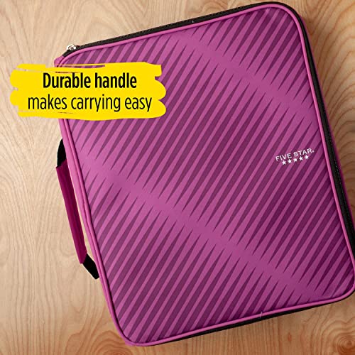 Image of Five Star 2 inch Durable Zipper Binder, Includes 6 Pocket Expanding File, Berry Pink /Purple (72540)