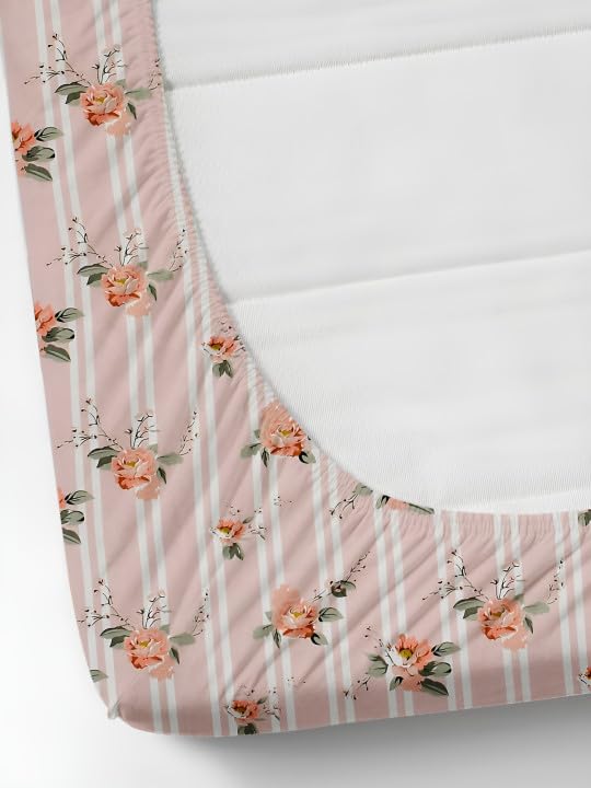 Image of King Size Fitted Bedsheet with 2 Pillow Covers (PinkRoseFrill, Queen Size-60x78)