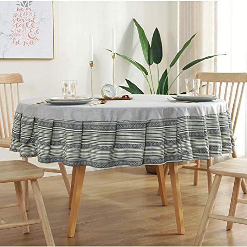 Bringsine Tablecloth - Cotton Linen Table Cloth Cover Kitchen Dining Room Restaurant Party Decoration Splice(Round - 70\", Gray/Green)