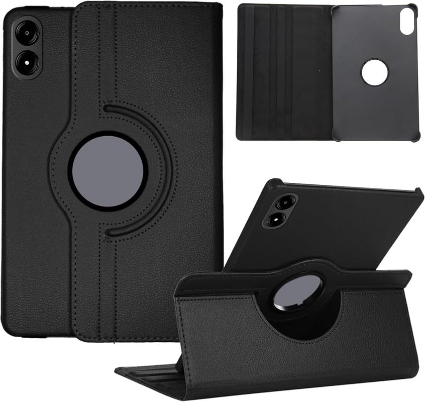 Image of Heavy Duty 360 Degree Rotating Stand Protective Flip Cover for Xiaomi Redmi Pad Pro 5G (PU Leather, Black)
