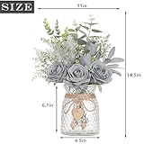 Faux Flowers with Vase,Artificial Silk Roses in Vase, Fake Plant Eucalyptus Flower Arrangement for Home Office Farmhouse Bathroom Dining Table Centerpiece Decorations Coffee Table Decor (Grey Blue) - Image 6