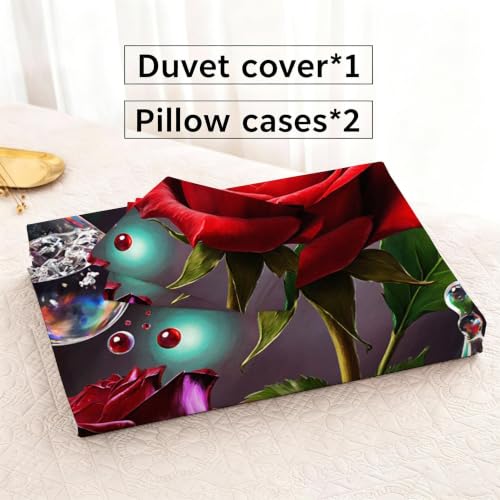 Housse de couette 140x200 rose rouge parure de lit microfibre 3 pcs