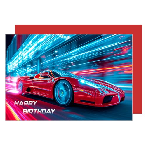 Edition Seidel Premium Carte d'anniversaire de qualité supérieure avec envelope. Carte de vœux Happy Birthday pour homme femme ami motif voiture de sport (G3534 SW024)