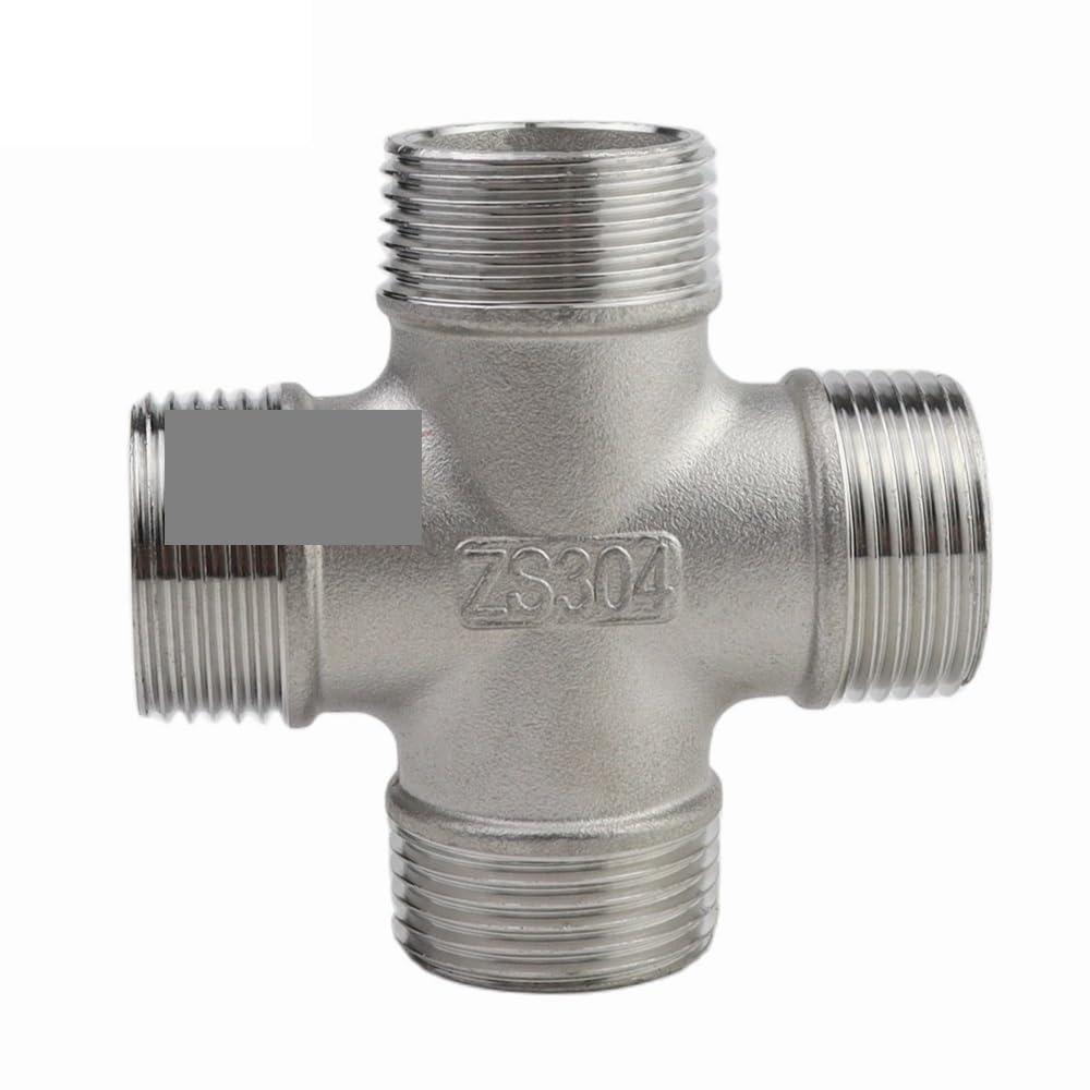Rosca macho hembra de acero inoxidable 304 de 0,6 cm, 1 cm, 1 cm, 1 cm, 4 vías iguales para accesorios de tubería cruzada de agua, gas y petróleo (rosca macho, 2 pulgadas)