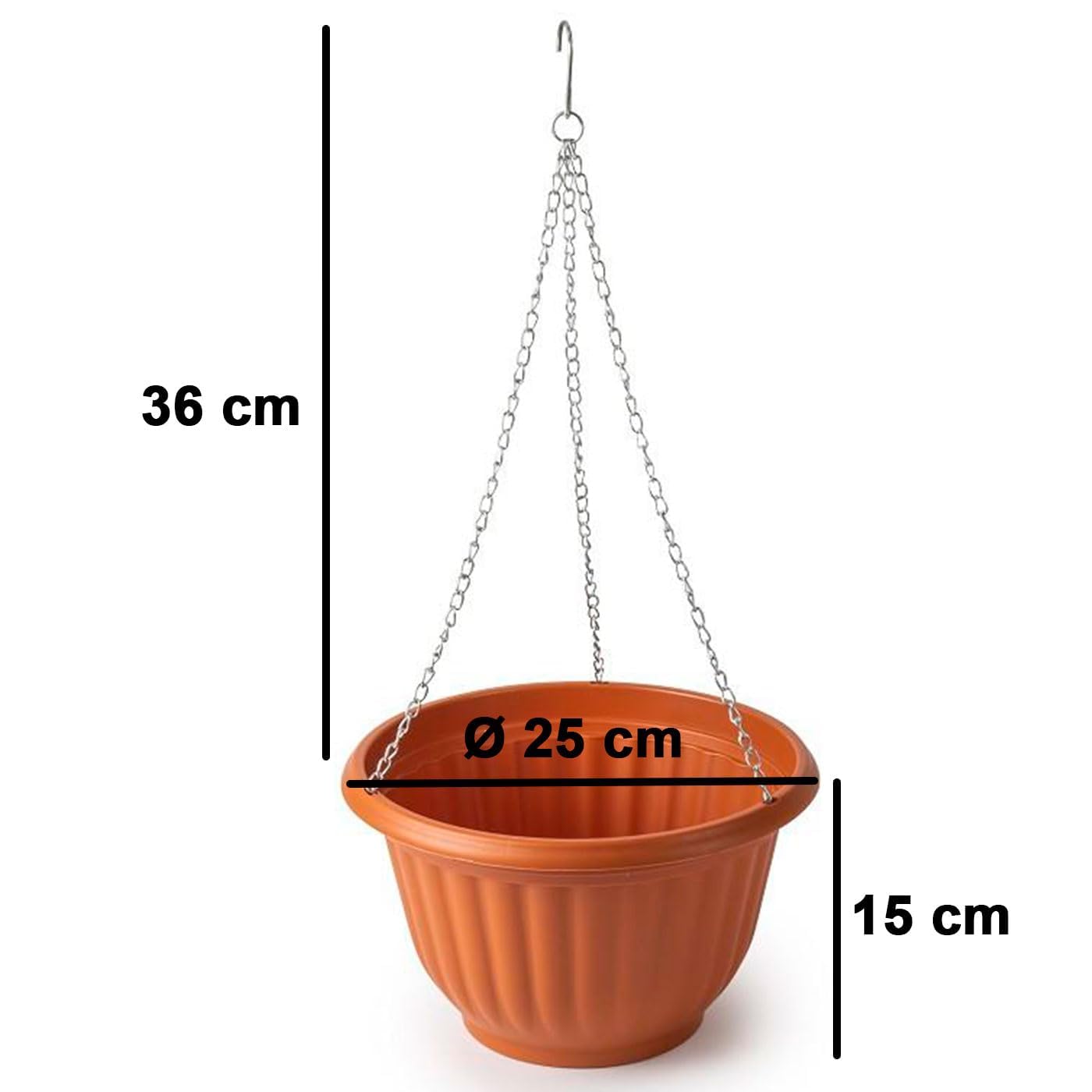 Acan Tradineur - Vaso rotondo sospeso, in plastica, vaso per piante, fiori, balcone, terrazza, casa, prodotto in Spagna (marrone - 25 x 15 cm