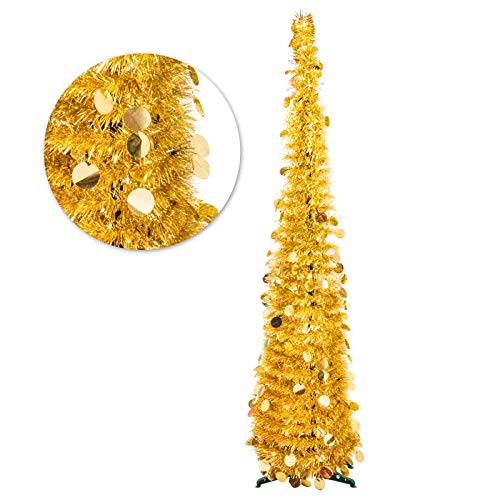 FINGOOO Árbol de Navidad plegable de 1,5 m para decoración de Navidad,...