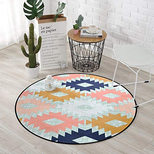 Tapis de salon rond MU antidérapant avec graphiques de géométrie de couleur