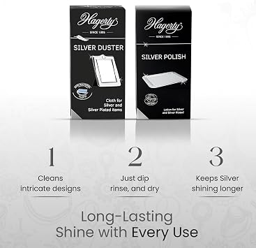 Hagerty Silver Polish 250ml with Duster for Clean Silver Decorative Items, Personal Use, Protects Silver Plated Jewellery and Other Accessories