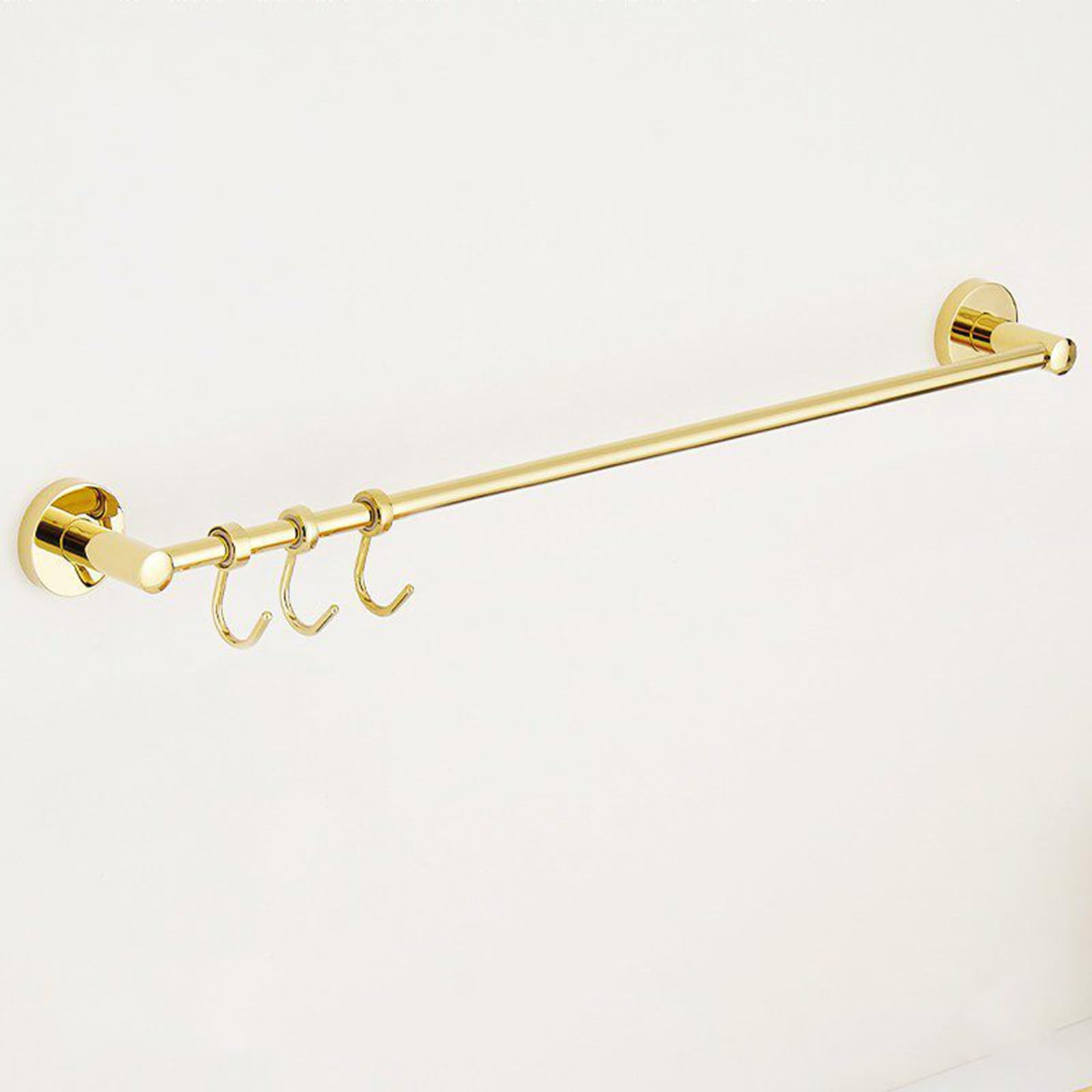 DECAKE Gold Brass Kitchen Rail with Movable Hooks, Wall Mounted Utensil Rack, Organizer for Spatula Pot Lid Bathroom Towel Bar(40cm/15in)