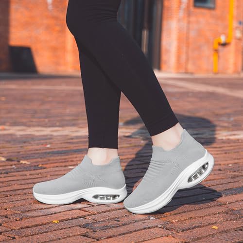 Image of DOUSSPRT Womens Walking Shoes Slip on Sock Sneakers Lady Girls Nurse Mesh Air Cushion Platform Loafers Fashion Casual