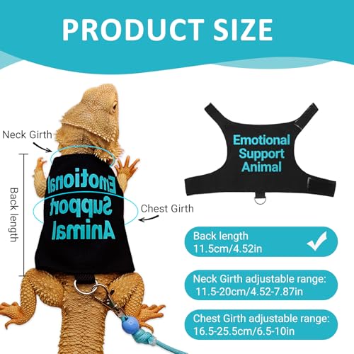 Image of Bearded Dragon Lizards Clothes with Leash Set - Cute Lizard Reptile Small Animal Adjustable Harness Clothes for Walking Outdoor Security Costume Photo Prop(Blue