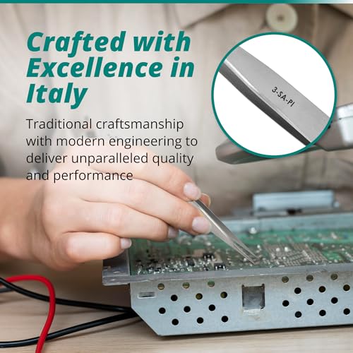 Excelta 3-SA-PI Straight Very Fine Precision Pointed Tweezers, 4.75 Inch, Conductive Anti-Magnetic Stainless Steel 316L, Ideal for Magnification Work, Made in Italy, Intermediate