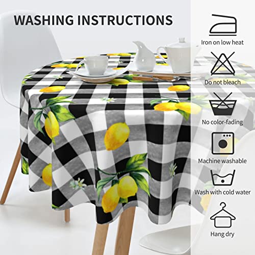 Lemon Tablecloth Black And White Buffalo Plaid Tablecloth Washable Reusable Fruit Table Cloth Round Tablecloth 60 Inch, For Parties Picnic Dining Room Table Decor #TOP1
