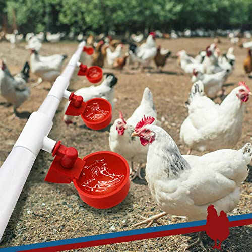 Chicken Water Cups With Pvc Tee 10Pack Automatic Waterer Kit For Poultry Suitable For Ducks, Geese, Turkeys, And Bunny Rabbit - Diy Pvc Water Feeder Kit- Poultry Waterer (Red+White) #TOP5