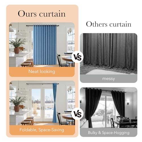 Image of RYB HOME Accordion Style Room Divider Curtain-100% Blackout Folding Accordion Curtain for Sliding Glass Door /Bedroom, Privacy Assurd Living Room /Office Drape 1 Panel with Tieback, W100 x L108, Blue