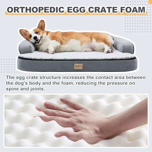 Jiupety-Orthopedic-Dog-Bed-for-Large-Dogs-Waterproof-Dog-Sofa-Beds-Large-Egg-Crate-Foam-Pet-Couch-Bed-with-Removable-Washable-Cover-Waterproof-Lining-and-Anti-Slip-Bottom-Grey-35x25x7 Jiupety Orthopedic Dog Bed for Large Dogs Waterproof Dog Sofa Beds Large Egg Crate Foam Pet Couch Bed with Removable Washable Cover Waterproof Lining and Anti Slip Bottom Grey 35x25x7