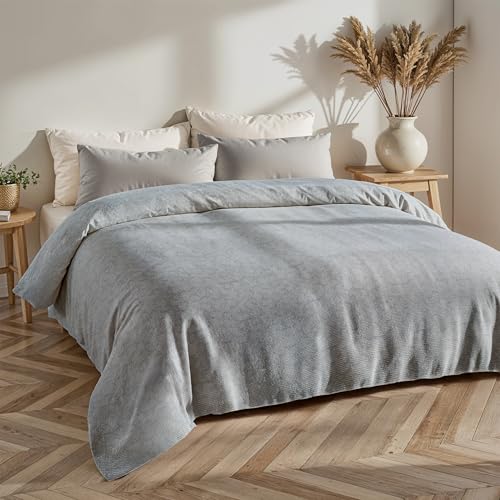 Loomvia Tagesdecke 170x220 cm aus 80% Baumwolle & 20% Bambus | Waffeloptik | Anthrazit | Weiche Sofadecke als Sommerdecke, Wohndecke & Sofa Überwurf...