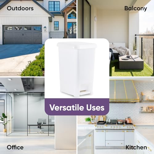 Image of Superio Slim Trash Can with Foot Pedal - 16 Gallon Step-On Trash Can, Tall Plastic Garbage Can, Extra Large Trash Can for Bathroom, Kitchen, Office, Patio, or Backyard - White Smoke, 2 Pack