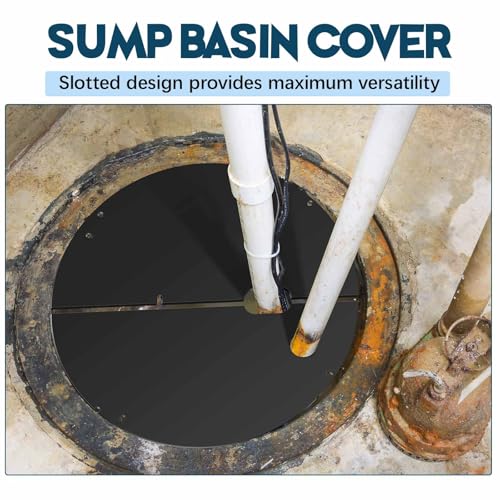 Image of 20.5 Inch Sump Pump Cover Plastic Submersible Sump Basic Cover Black Septic Tank Lid for Water Pump Basin Bucket Outdoor Well (Split)