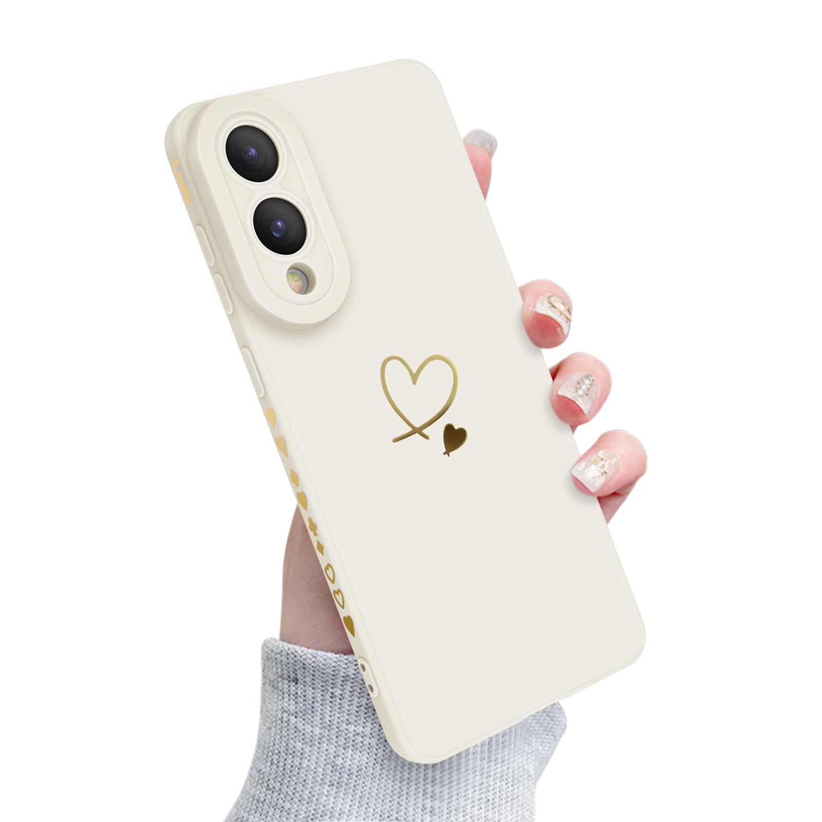 Newseego Samsung Galaxy S25 Edge Case, Gold Love Heart Pattern Silicone Soft Cute Aesthetic Shockproof Slim Protective Case Compatible with Samsung S25 Edge White