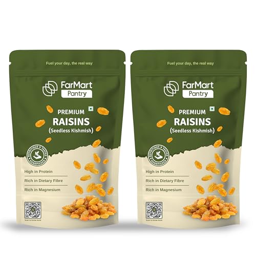 Image of FarMart Pantry Premium Raisins (Seedless Kishmish) 200g (Pack of 2)| Naturally Sweet, Rich in Fibre & Potassium | 100% Natural Dry Fruit | Perfect for Snacking, Baking & Cooking |