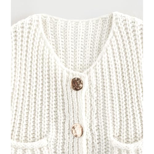 Image of Hixiaohe Womens Crochet Chunky Knit Top Sleeveless Button Down Crop Tops Trendy Cardigan Sweater Vest for Women with Pockets