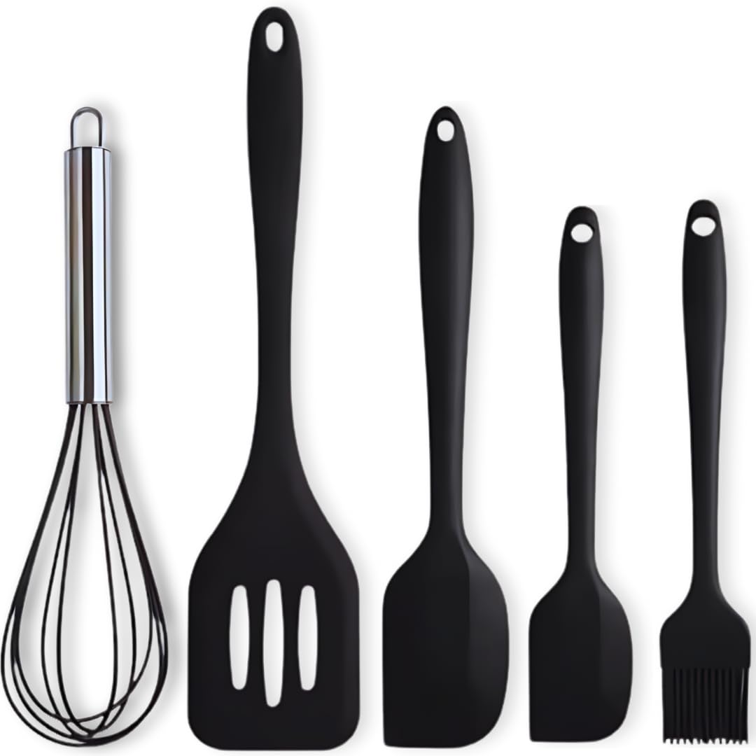 Ensemble d'ustensiles de cuisine en silicone résistant à la chaleur (230 °C) pour la cuisine et la pâtisserie, fouet et pinceau à pâtisserie inclus 5 spatules en silicone, passe au lave-vaisselle