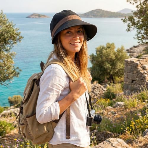 Image of SANNIDHI Summer Caps for Women Wide Brim Sun Hats Sun Visor Cap for Women Fashion Outdoor Lightweight Packable UV Protection Ladies Hat for Travel, Daily, Hiking, Golfing