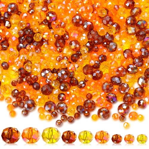 Kigeli 1350 Pcs Thanksgiving Crystal Beads for Jewelry Making AB Bulk Faceted Glass Gemstone Beads for Thanksgiving DIY Necklace Bracelet Earring (Brown Orange Yellow 4/6/8 mm)