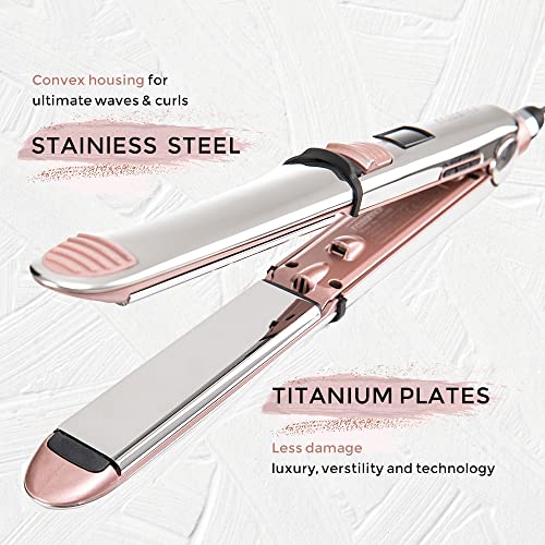 Rozamor Professional Flat Iron Hair Straightener, Titanium Straightening, Double Side Fast Heating Tools, Pink 2 In 1 Straightener Curler For All Hairstyles, Gift Girls Women #TOP1