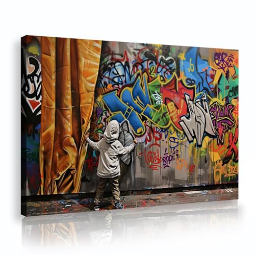 UIRINGART colorido graffiti lienzo de pintura de pared niño cortina impresión de lienzo decoración de pared arte pop arte arte de cartel para sala de estar dormitorio pasillo 80x120cm marco interior