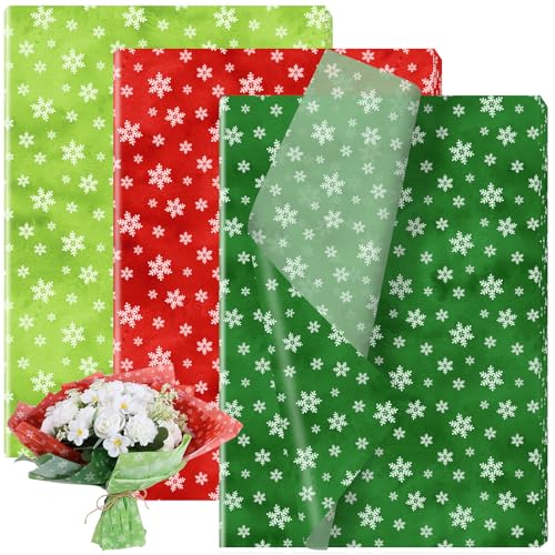 90 Sheets Christmas Snowflake Tissue Paper, Red Green Winter Snowflake