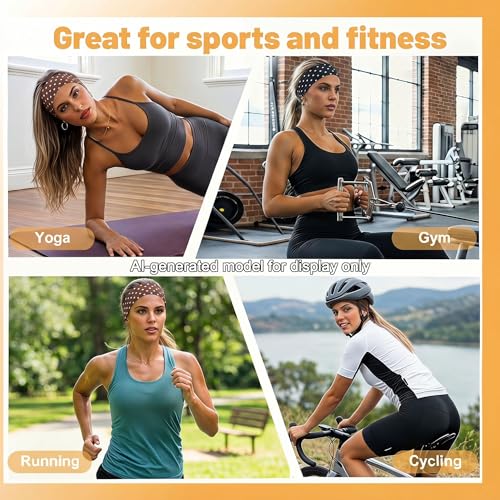 WENNKINN Headbands for Women Non Slip, Soft Elastic Cloth Hairband for Workout Gym Running Sports, Sweat Wicking Wide Headband, 3 Pack with Bag (Black, Brown) — view 4