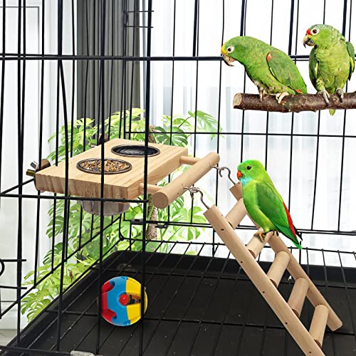 Tfwadmx Bird Food Stainless Steel Cups Wooden Perch Stand Hanging Feeder Bowls Feeding And Watering Supplies For Parakeets Conures Cockatiels Budgie Parrot #TOP4