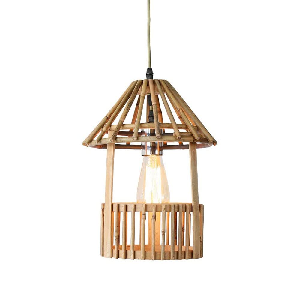 Luminaires suspendus style chinois en bambou avec abat-jour E27 réglable maison