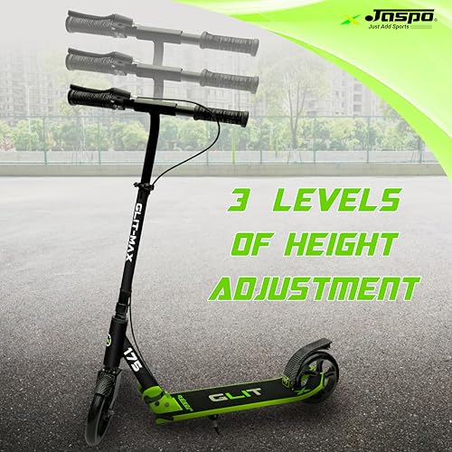 Image of Jaspo Glitmax Metal Kick Scooter 175Mm Pu Wheels, Weight Limit 120 Kg,Front Rear Brakes,Grip Surface,for Tar Roads,3 Size Adjustments for Kids Youth & Adults (Glitmax, Green)
