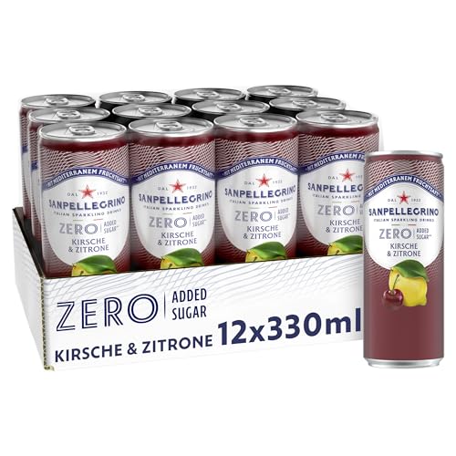 San Pellegrino Kirsche & Zitrone Zero Added Sugar Kirsch- & Zitronen- Limonade mit 8% Fruchtsaft ohne Zuckerzusatz 12er Pack (12 x 330ml) Einweg-Dosen