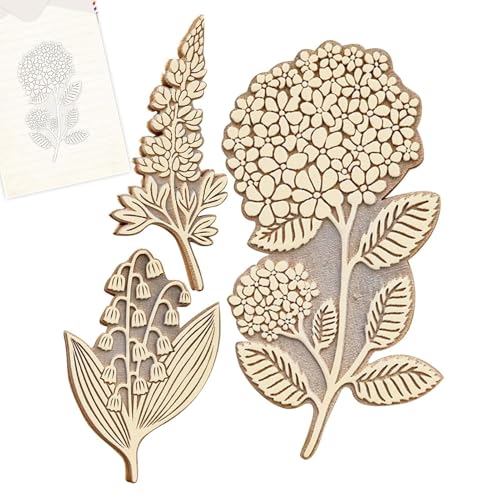 Sirseon Sellos de madera para niños,Sellos florales - Sello de álbum de madera vintage - 3 piezas sello floral retro planta, floral para folletos sellos con patrón transparente para