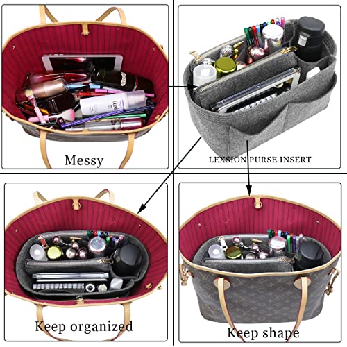 Image of Purse Organizer, Felt Bag Organizer Insert Purse Organizer For LV Speedy, Neverfull, Tote, Handbag,Shaper 8023 Gray XL