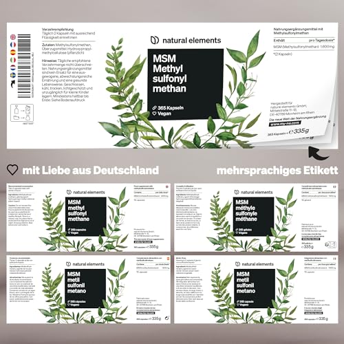 MSM Pulver von Natural Elements, 365 vegane Kapseln