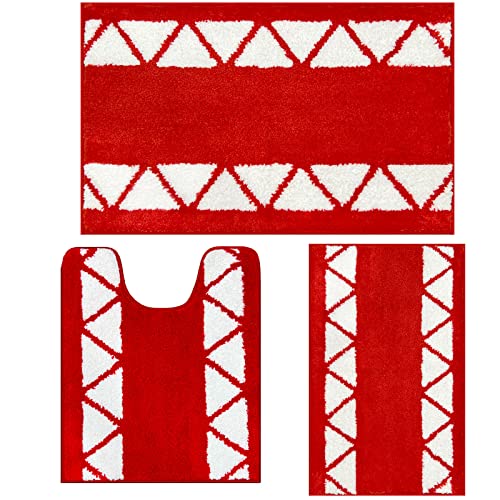 Run Helix Red Bathroom Rugs Sets 3 Piece, Bath Mats, Bathroom Rugs And Mats Sets, Extra Soft And Absorbent Shaggy Rugs, Bathroom Rugs And Mats Set, Bath Mat Set For Tub, Shower, Bathroom #TOP11