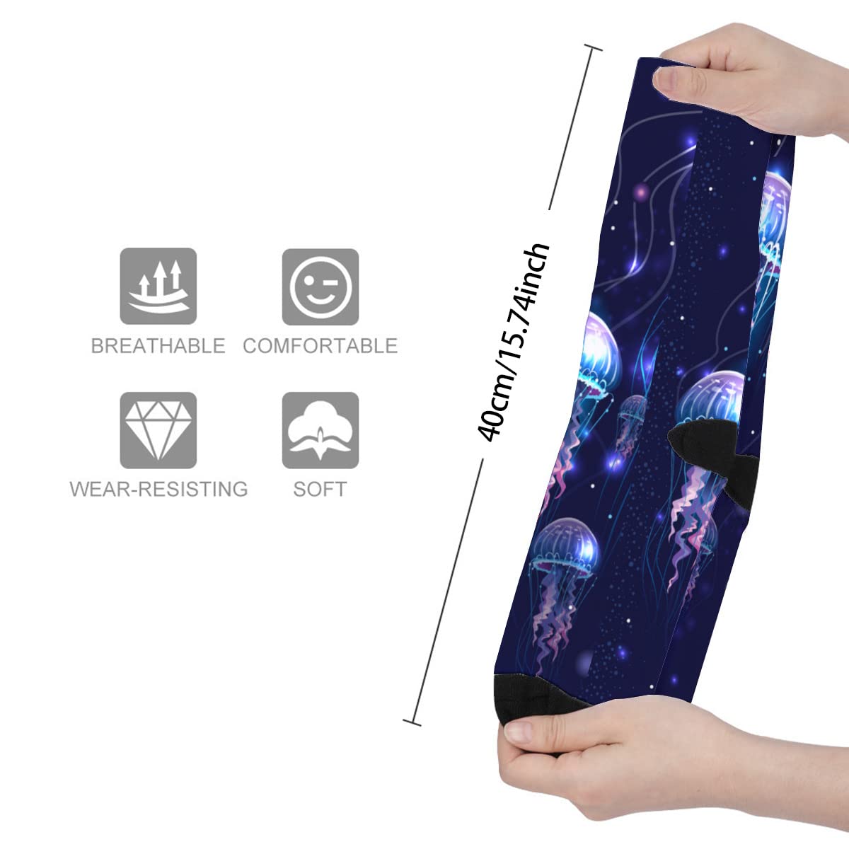 BeLOL Funny Lama Colorful Alpaca Dress Socks Women's Cushioned Crew Socks Casual Breathable Socks Pack 40cm (Glowing Jellyfishes)