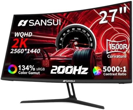 SANSUI 27 Inch WQHD 2560X1440 Curved Gaming Monitor 200Hz MPRT 1m...