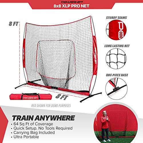 Powernet 8X8 Xlp Pro Net With One Piece Frame | Huge Baseball Softball Hitting Pitching Net | Hitting Pitching Batting Fielding Portable Backstop | Weighted Base | Bow Style (Black) #TOP1