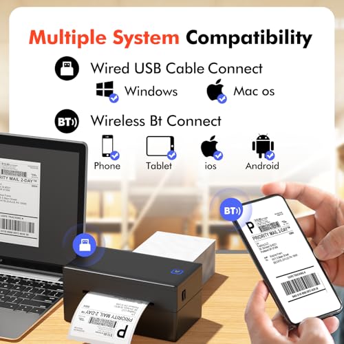 Image of Shipping Label Printer, Wireless 4x6 Label Printer for Shipping Packages & Small Business, Compatible with iPhone & Android, Windows & Mac, Bluetooth &USB Widely Used for Amazon, Shopify, USPS
